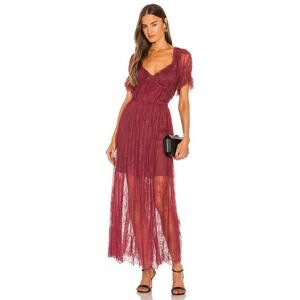 Free People Dear Jane Lace Short Sleeves Midi Dress - 0